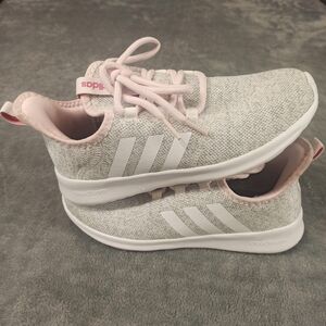 Adidas Women's Pink and White Sneakers with Knit Upper Size 5